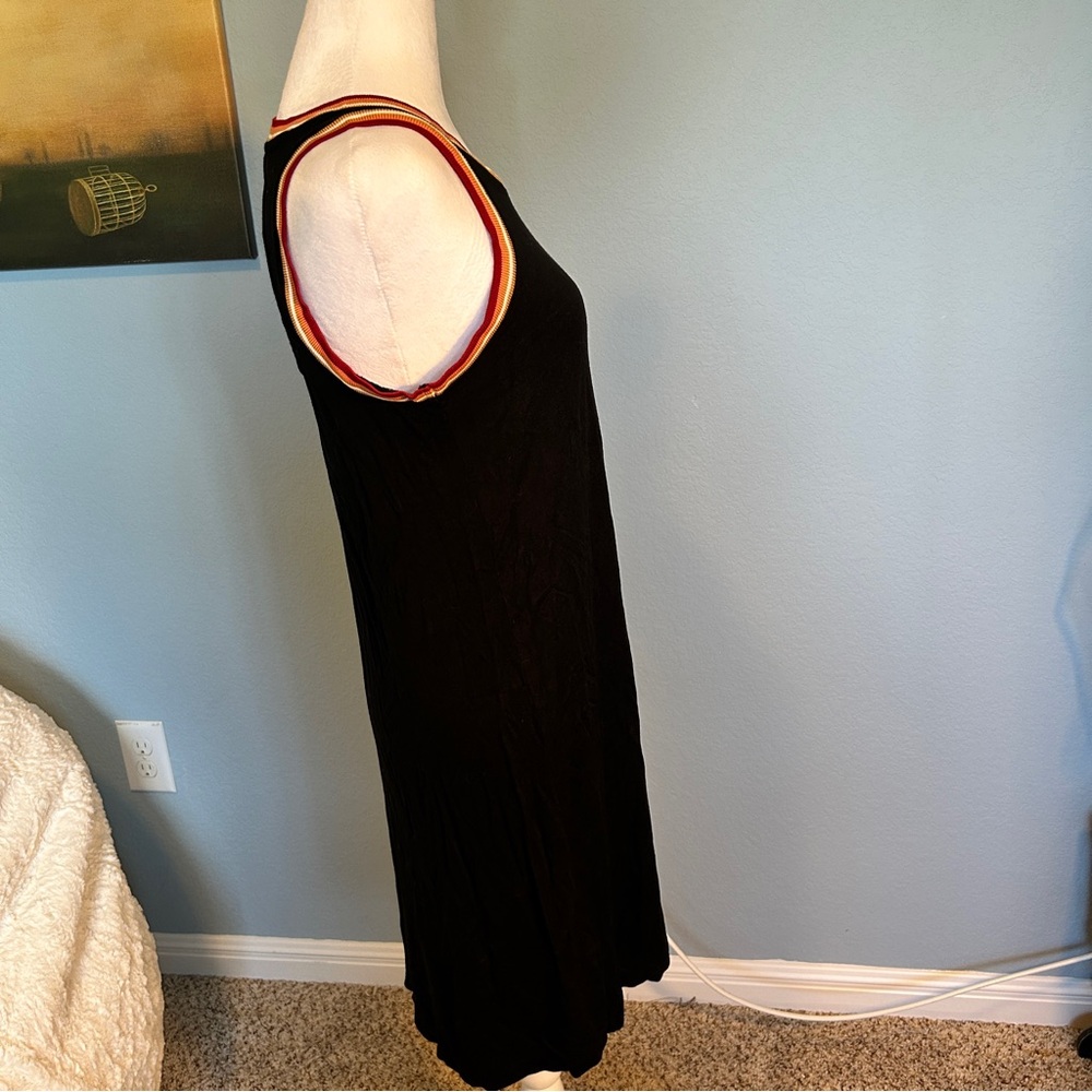 Olive & Oak Black Sleeveless Mini Dress with Red, Tan, White Trim Accents - S - Picture 6 of 7